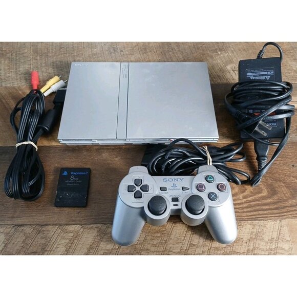 Sony PS2 Slim SCPH-79001 Silver Console Bundle Controller Cables Tested - Picture 1 of 16